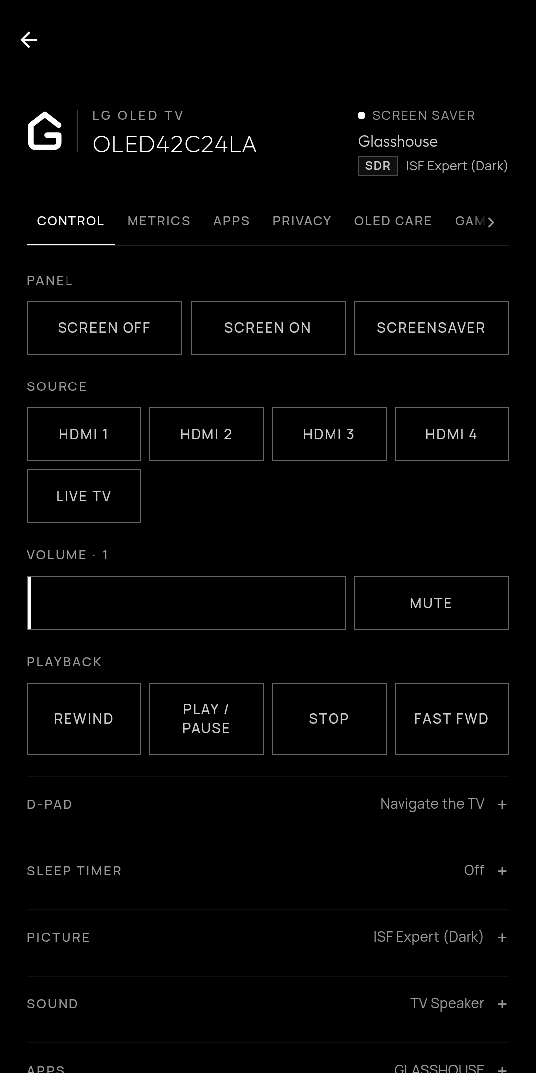 Full screen TV dashboard on phone