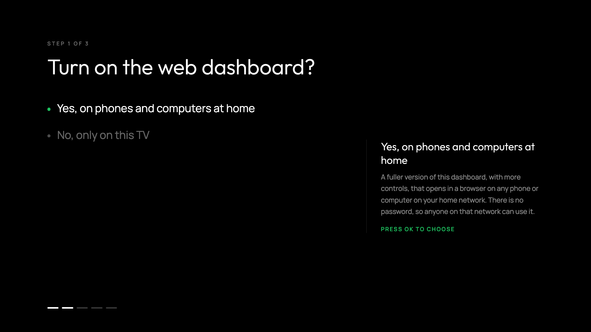 Network access choice in the TV app setup wizard