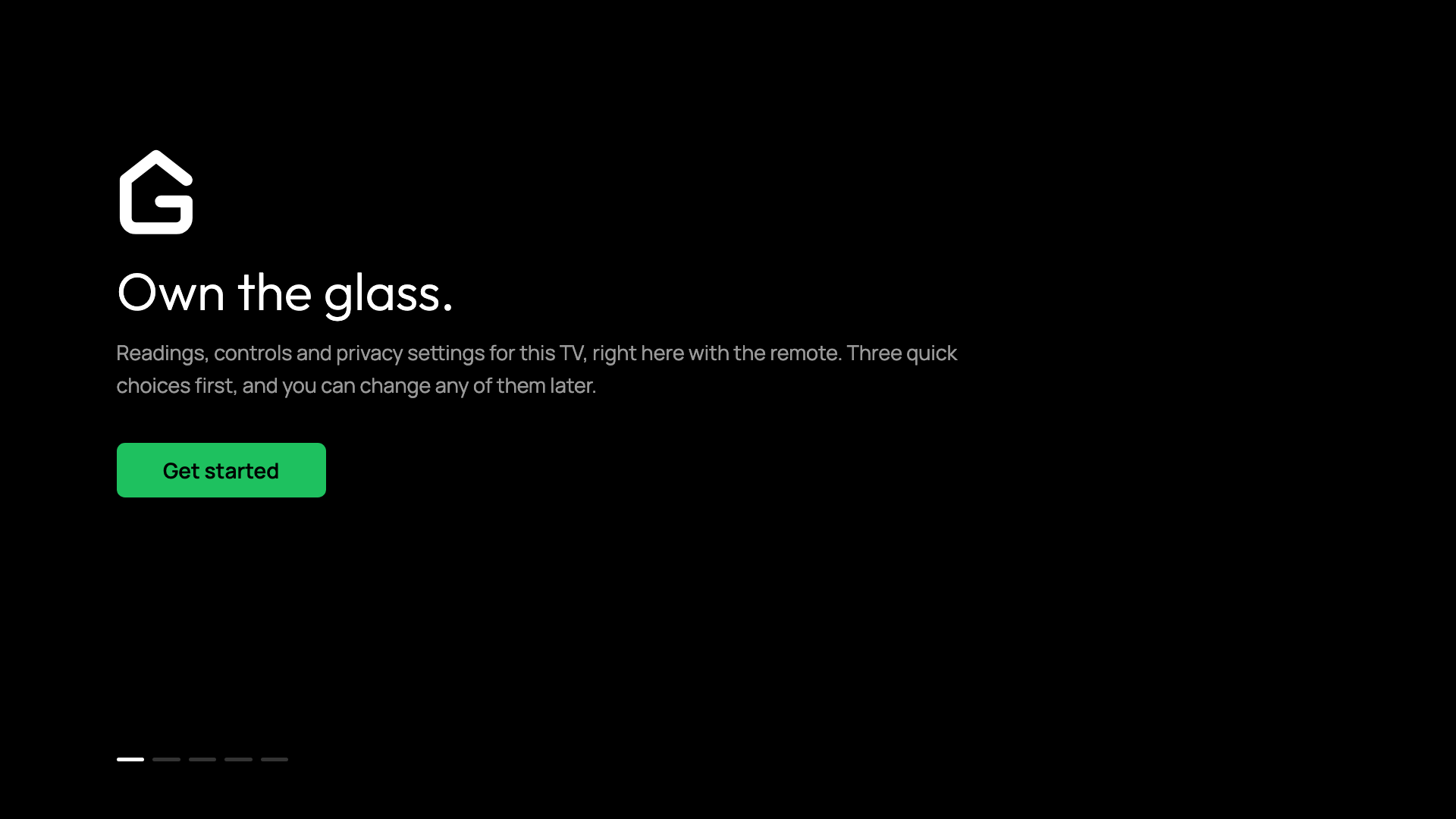 Welcome screen of the Glasshouse TV app setup wizard